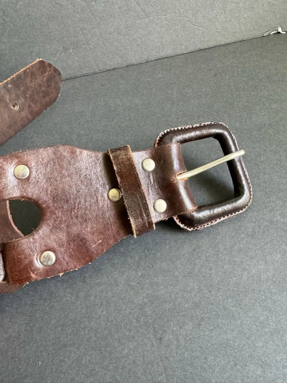 Vintage Woven Leather Belt Waist Statement Wide Brown Womens Small / Medium